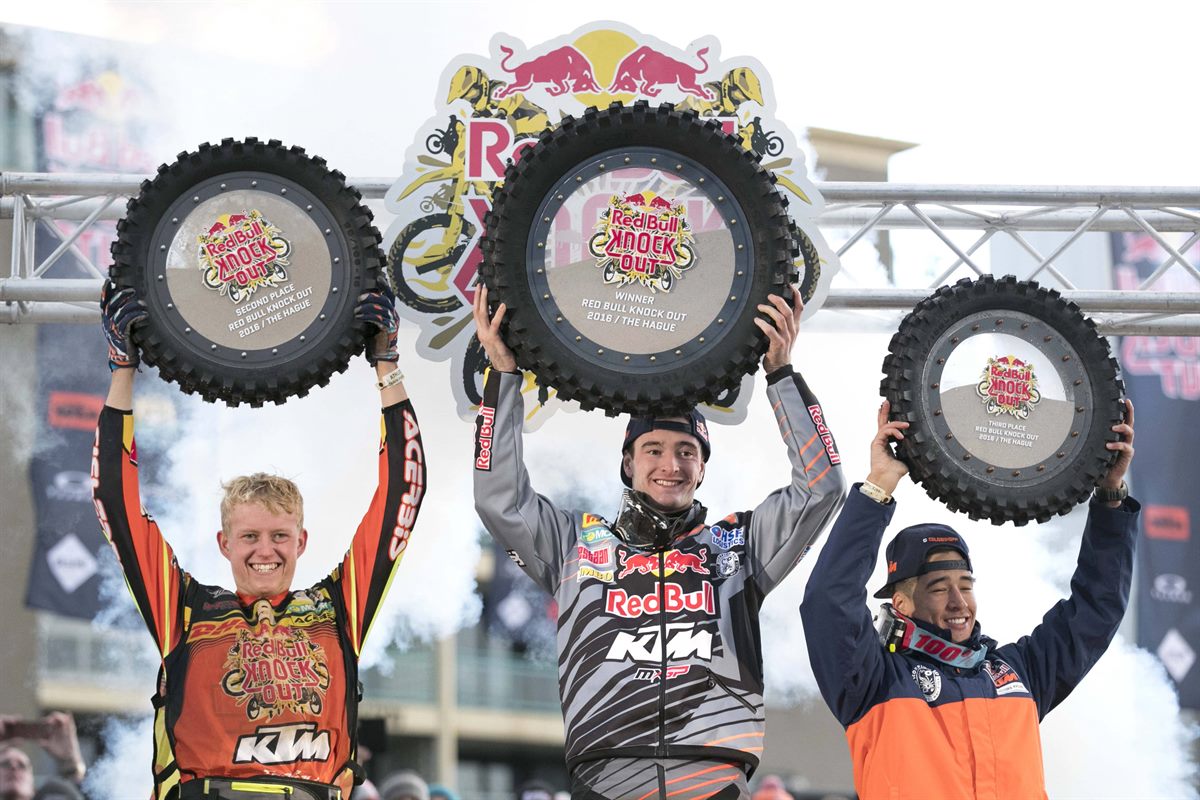 Nathan Watson, Jeffrey Herlings & Glenn Coldenhoff Podium Red Bull Knock Out 2016