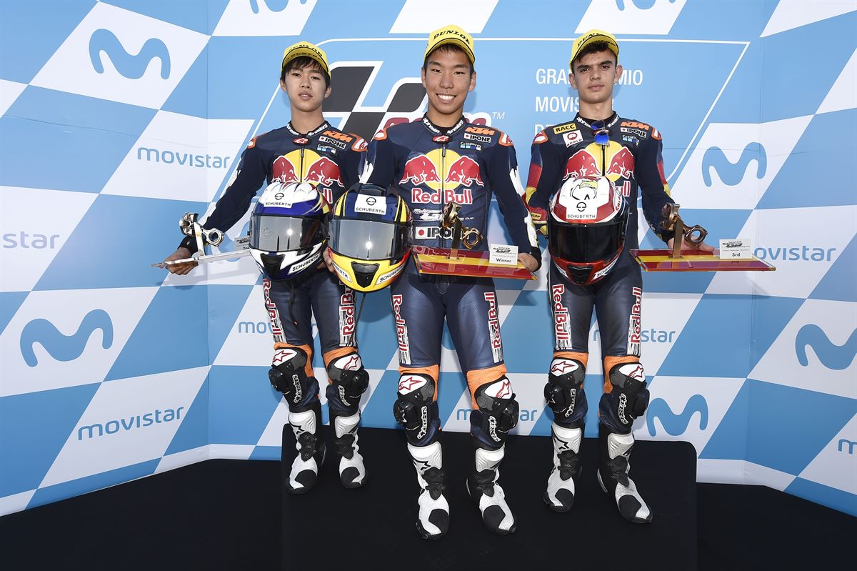 Ai Ogura, Kazuki Masaki & Aleix Viu Podium MotorLand Aragon 2017