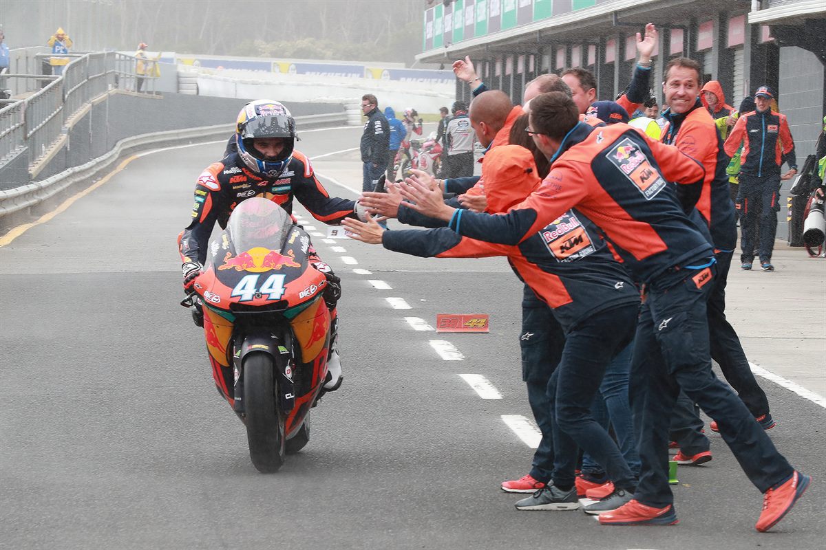 Miguel Oliveira & KTM Staff Pit Lane Phillip Island 2017