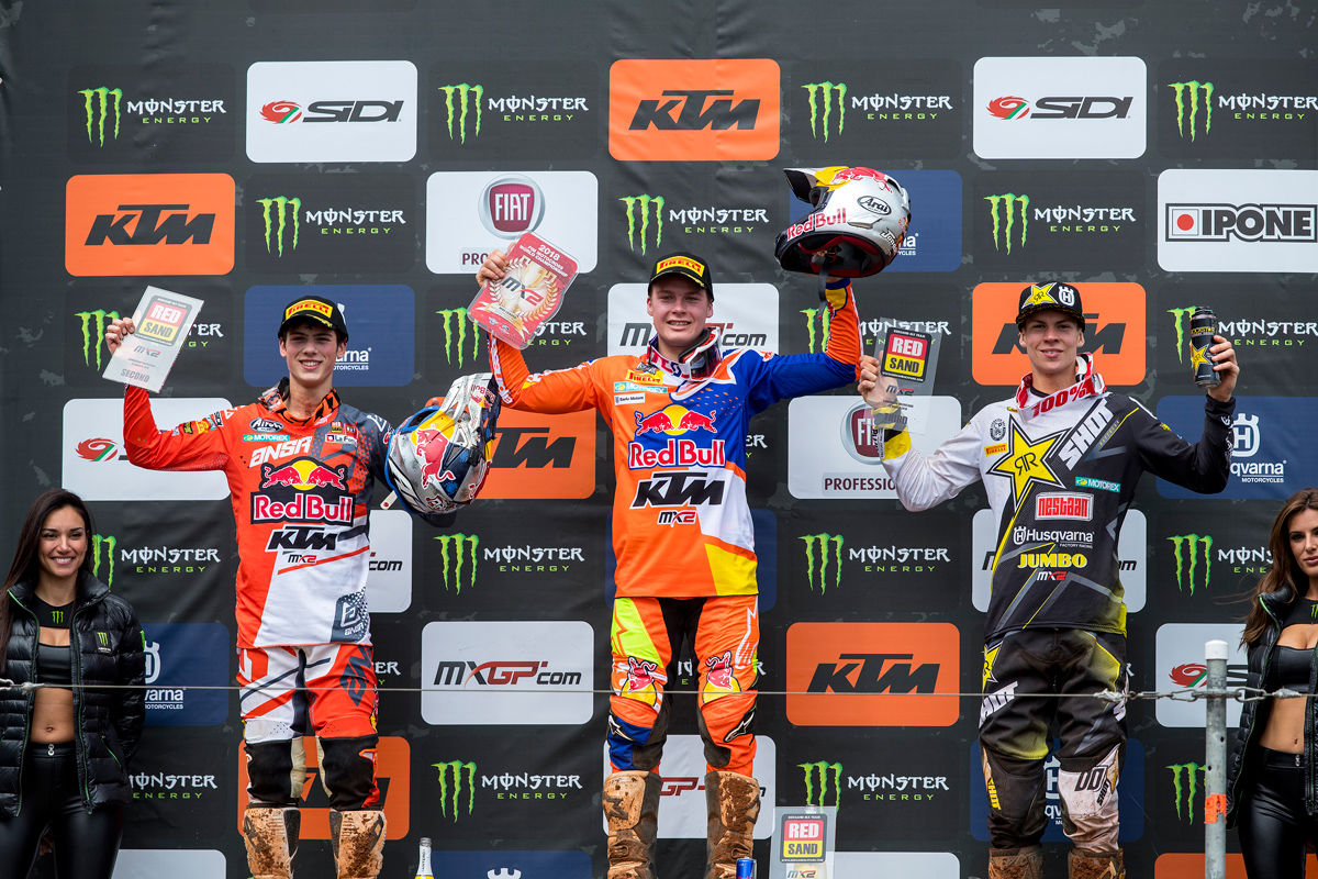 MX2 podium at Redsand