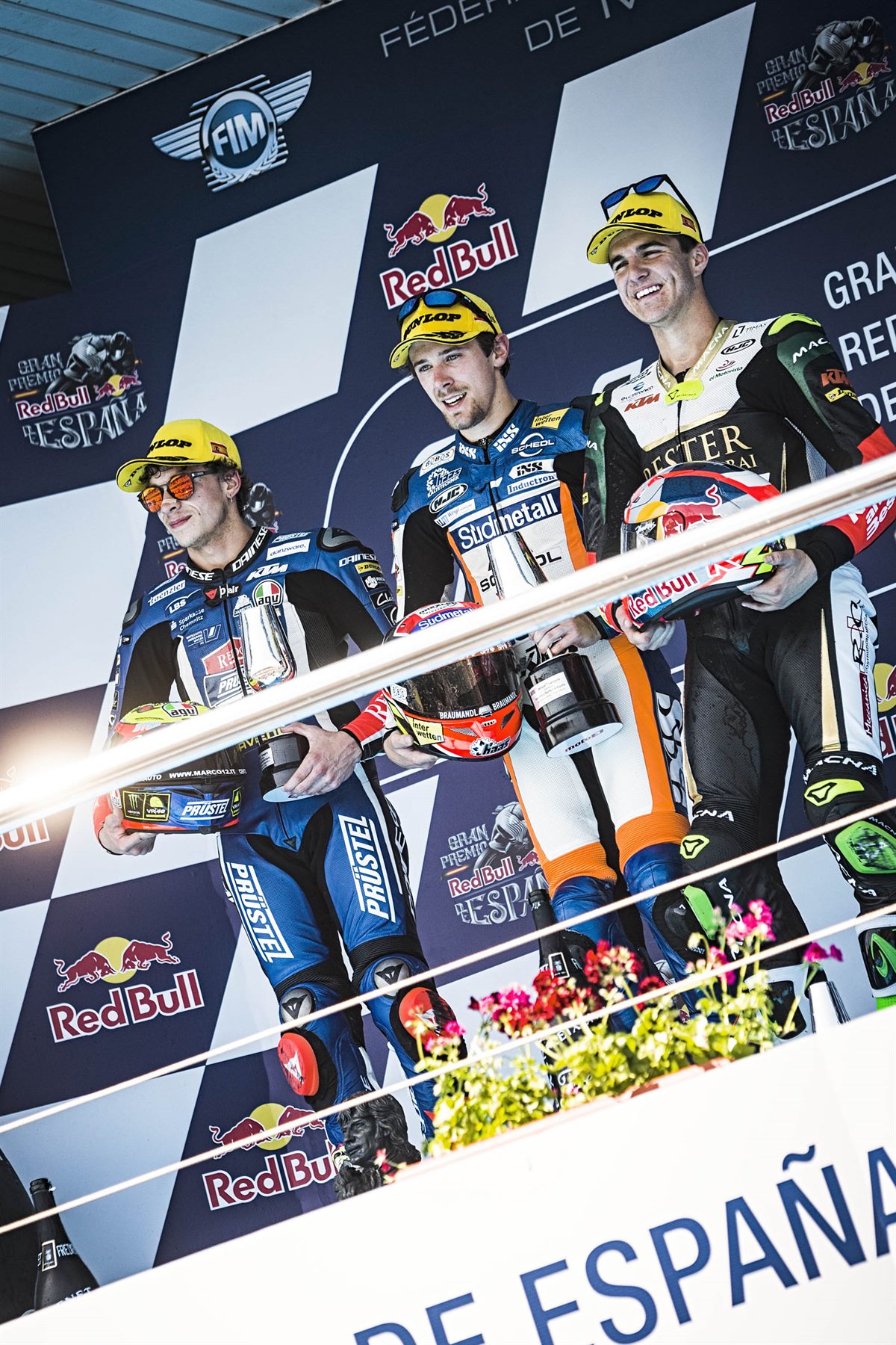 Marco Bezzecchi, Philipp Öttl & Marcos Ramirez Podium Circuito de Jerez 2018