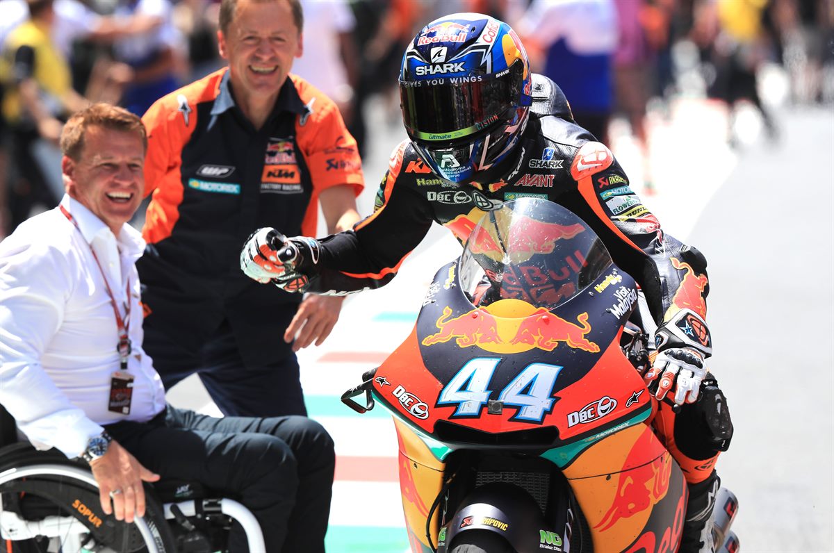 Miguel Oliveira, Pit Beirer & Mike Leitner KTM Moto2 Automotodromo del Mugello 2018