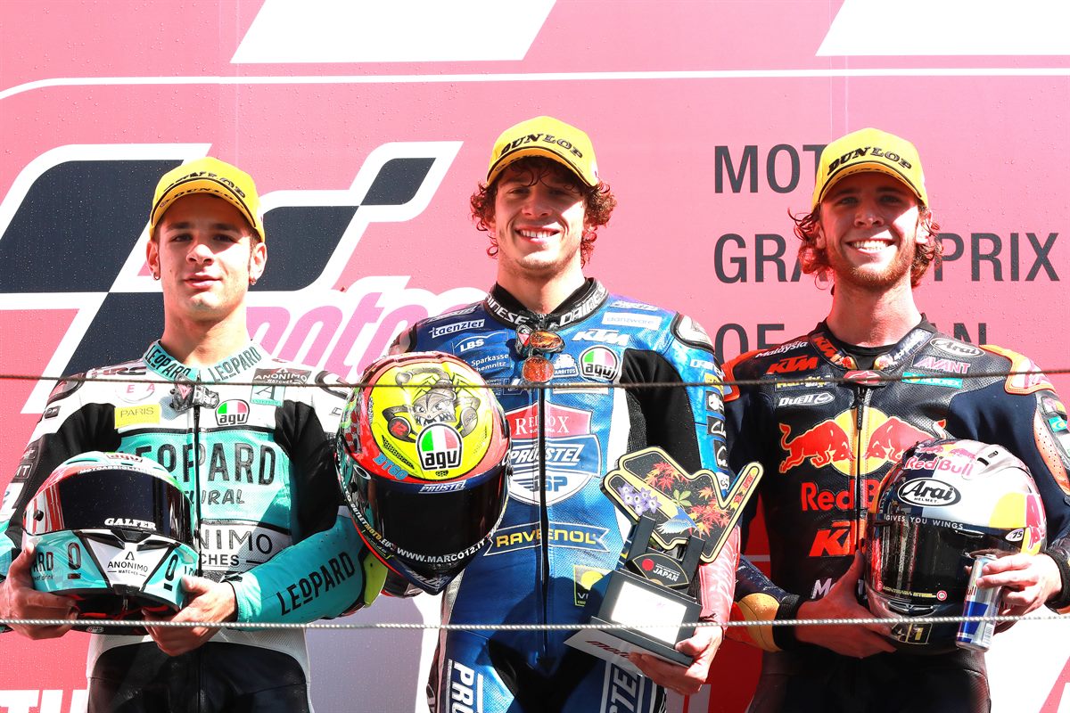 Marco Bezzecchi & Darryn Binder Podium Twin Ring Motegi 2018