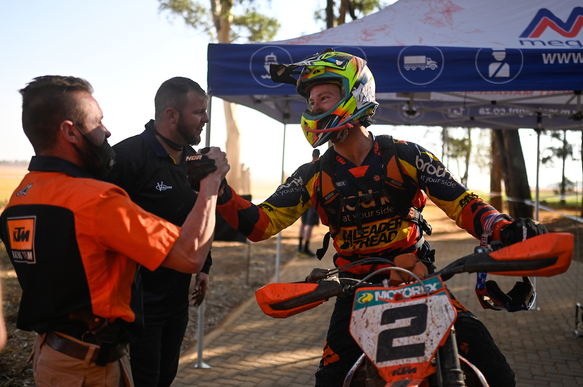 Jarryd Coetzee celebrates an overall win at round two of the National Cross Country Championship.