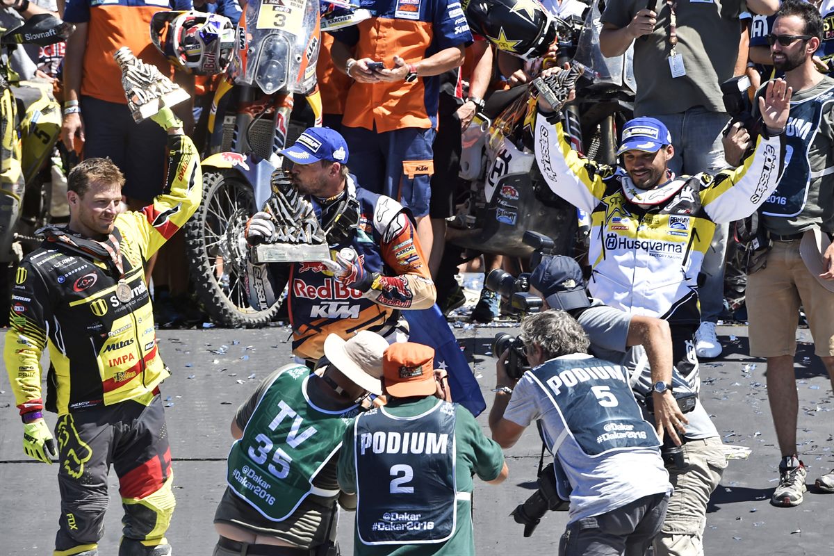 Toby Price & Stefan Svitko Podium Dakar 2016