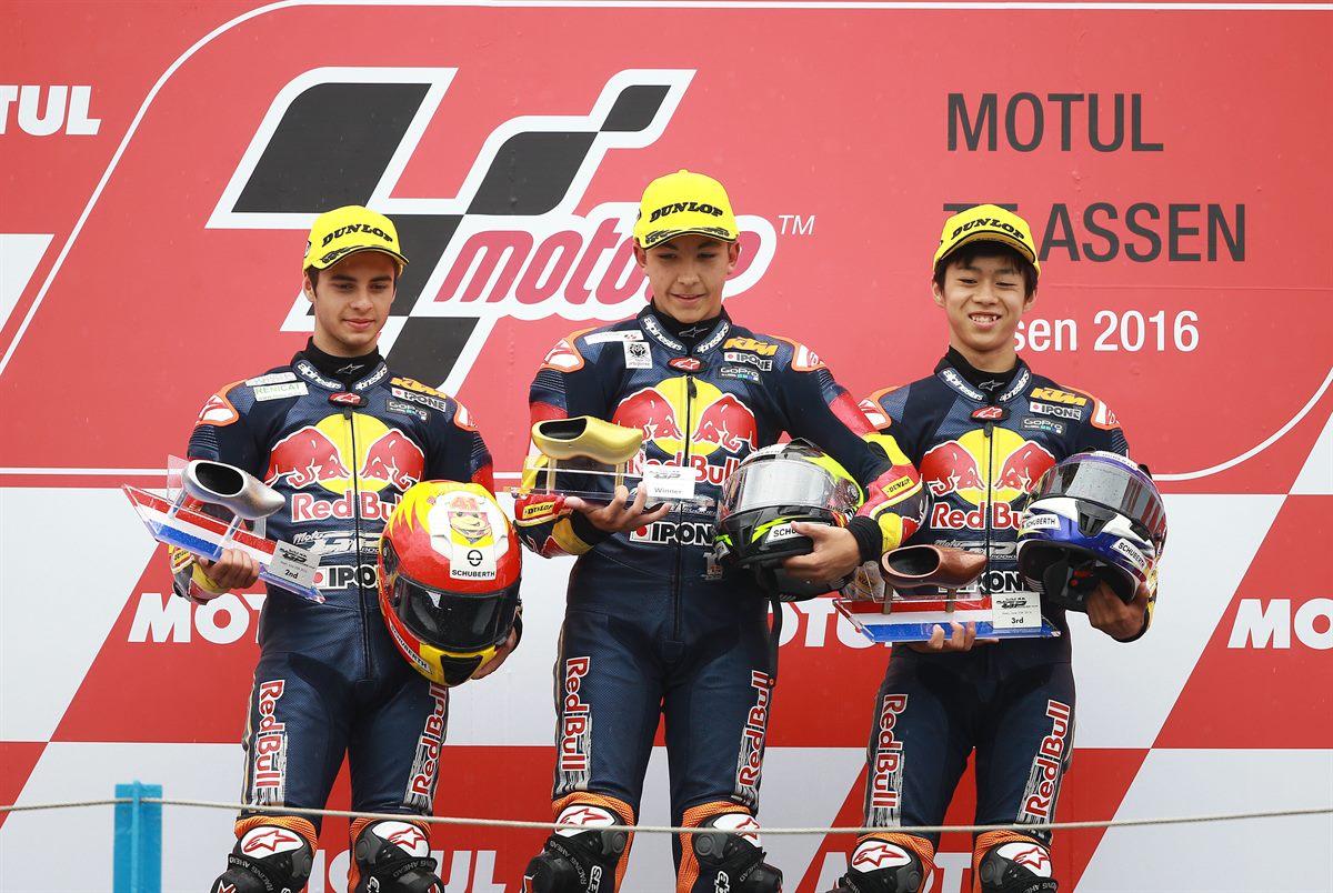 Marc Garcia, Raúl Fernández & Ai Ogura Podium Race 1 Assen 2016